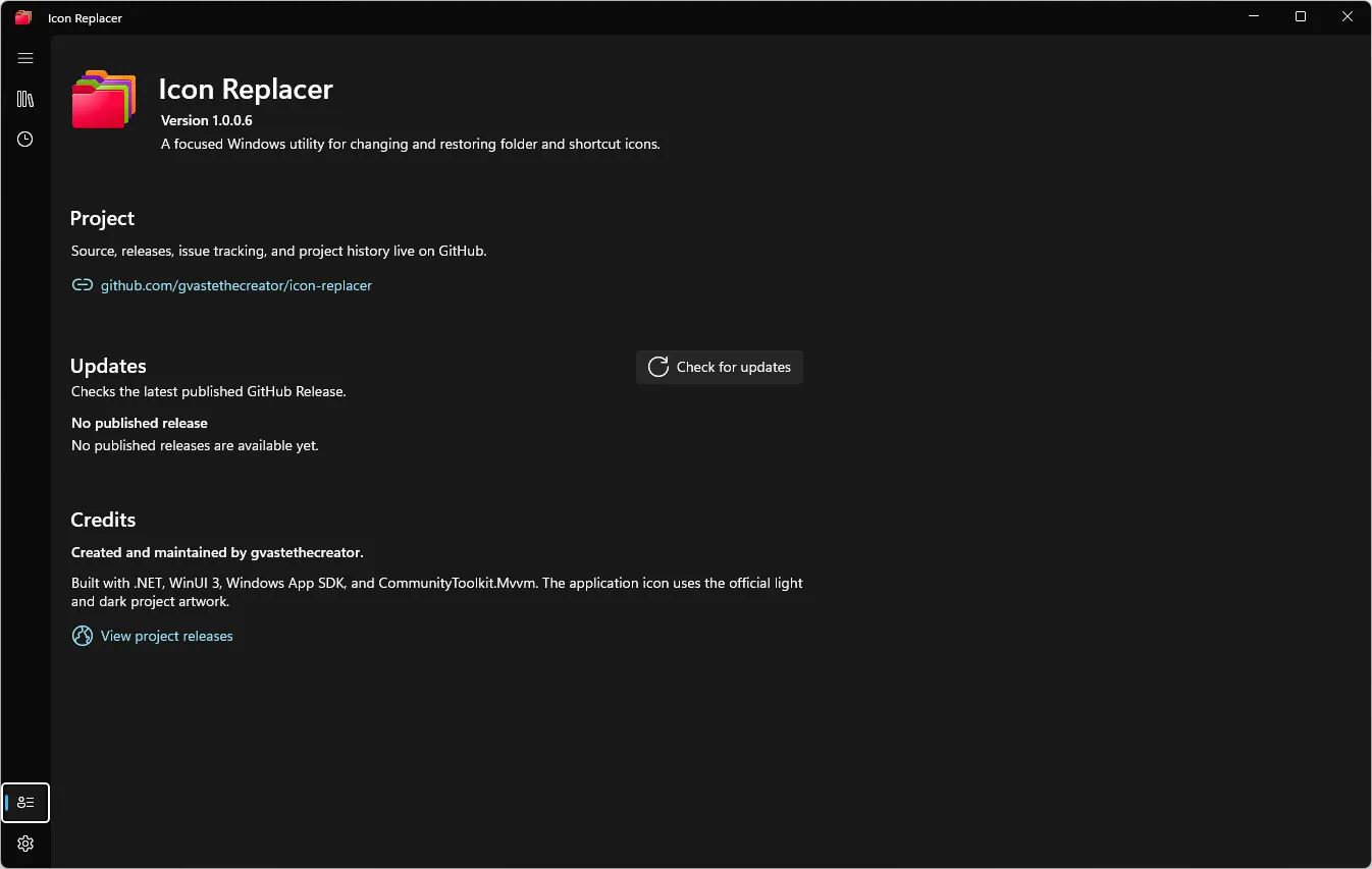 Icon Replacer About page