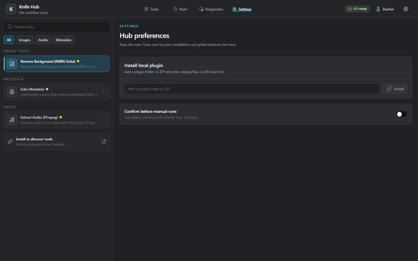 Knife Hub settings