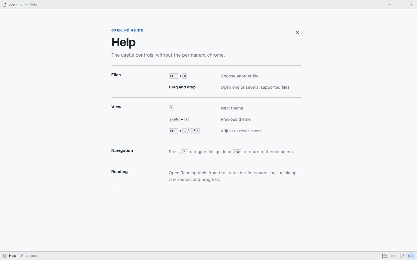 Light help view listing file, view, navigation, and reading keyboard controls
