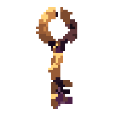 Angular gold hook key pixel-art fixture