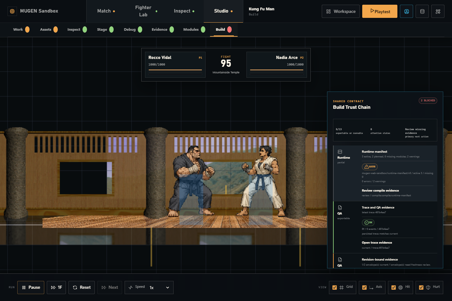Studio Build trust chain with runtime and QA evidence status