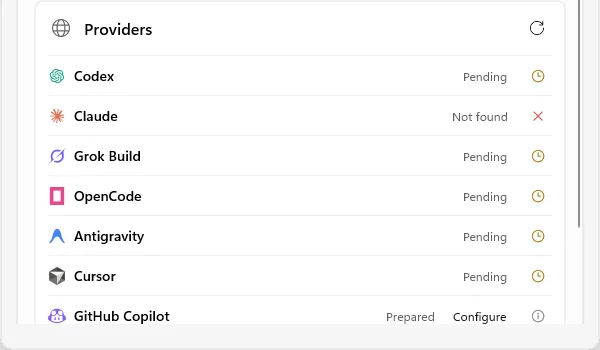 Provider availability and configuration status